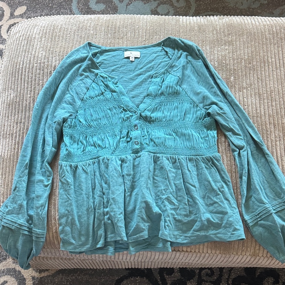 Women's Teal Long-Sleeve Smocked Peplum Top